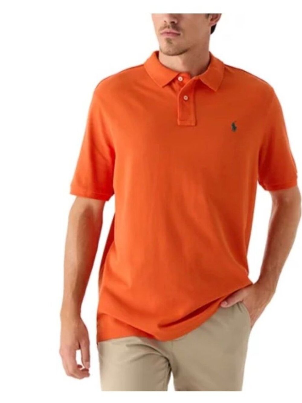 Polo Ralph Lauren Men's XXL Custom Fit Orange Pique Polo Shirt Green Pony Logo